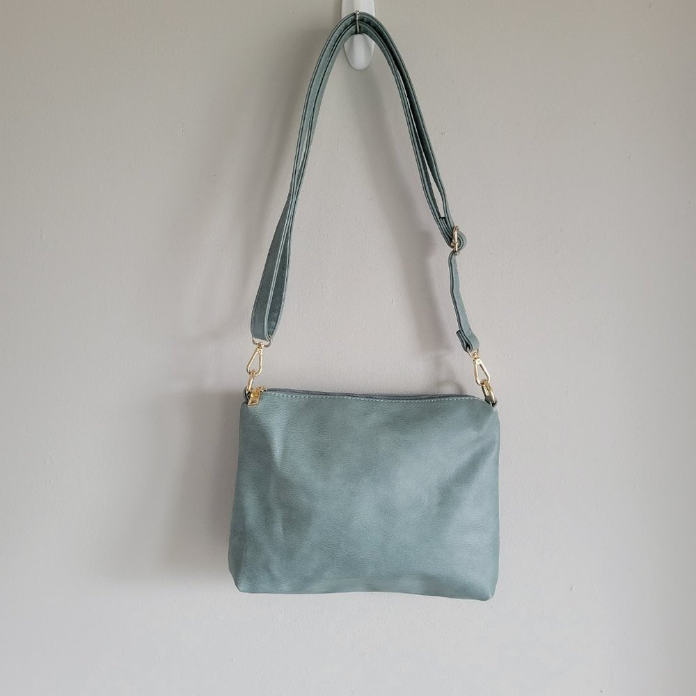 Jen & Co Vegan Shoulder Bag Blue Gray Adjustable & Removeable Strap - Picture 2 of 11